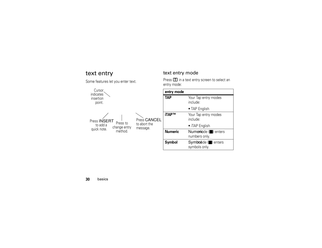 Motorola W210 manual Text entry mode 