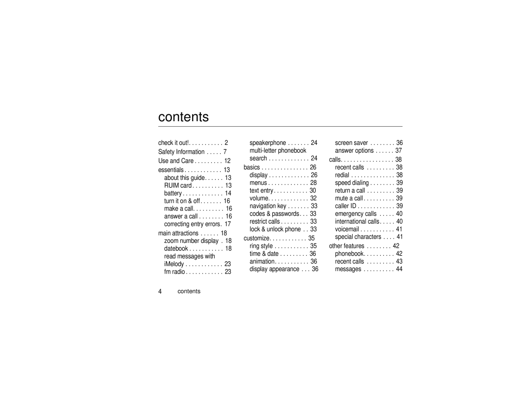 Motorola W210 manual Contents 