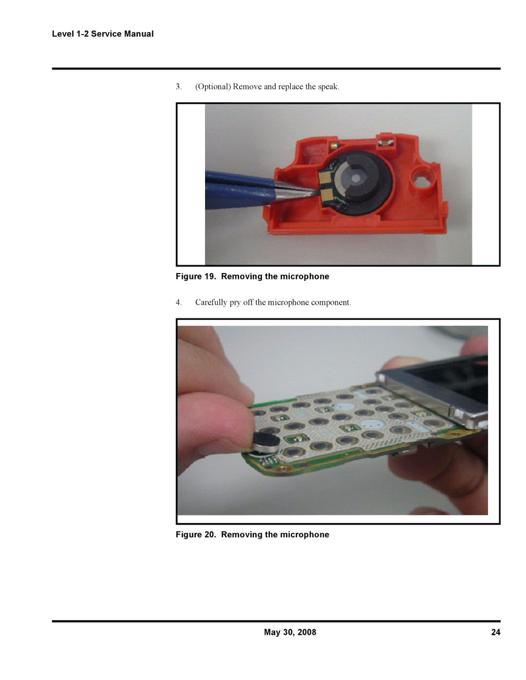 Motorola W216, W231, W388 service manual Removing the microphone 