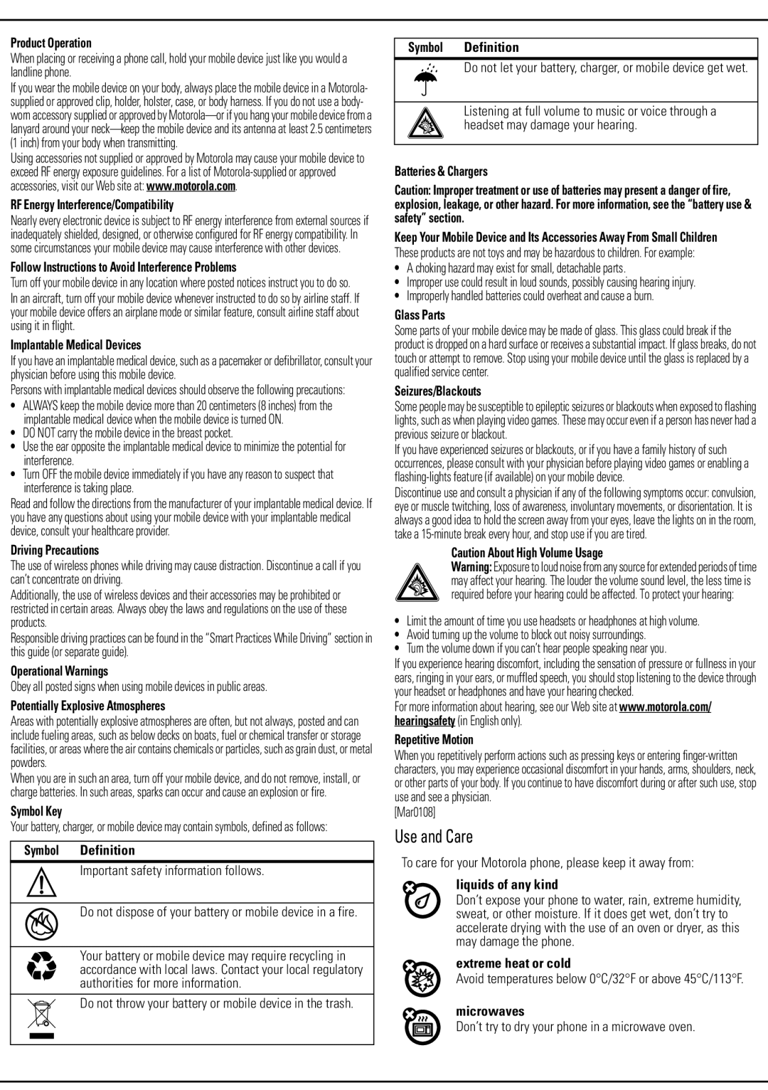 Motorola W230a Product Operation, RF Energy Interference/Compatibility, Follow Instructions to Avoid Interference Problems 