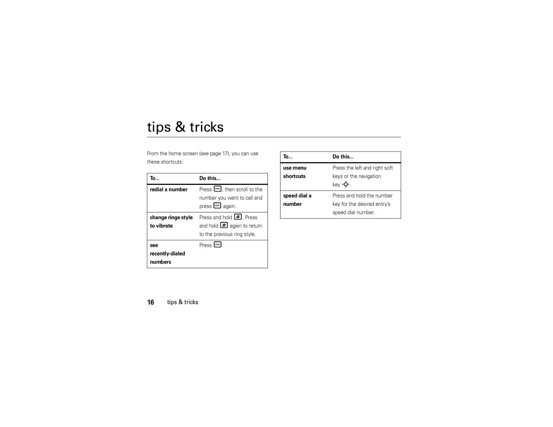 Motorola W260g manual Tips & tricks 