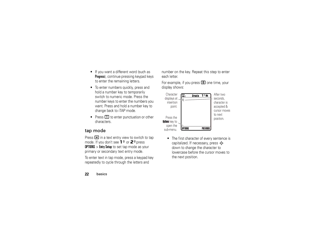 Motorola W315 manual Tap mode, ÆAb 