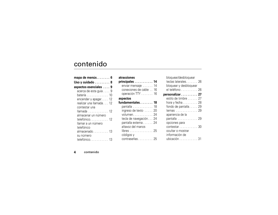 Motorola W315 manual Contenido 