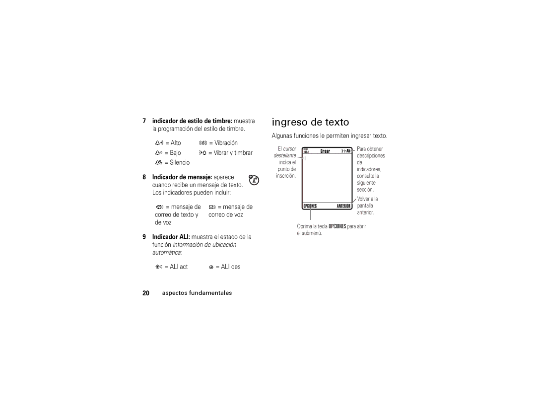 Motorola W315 manual Ingreso de texto, Algunas funciones le permiten ingresar texto 