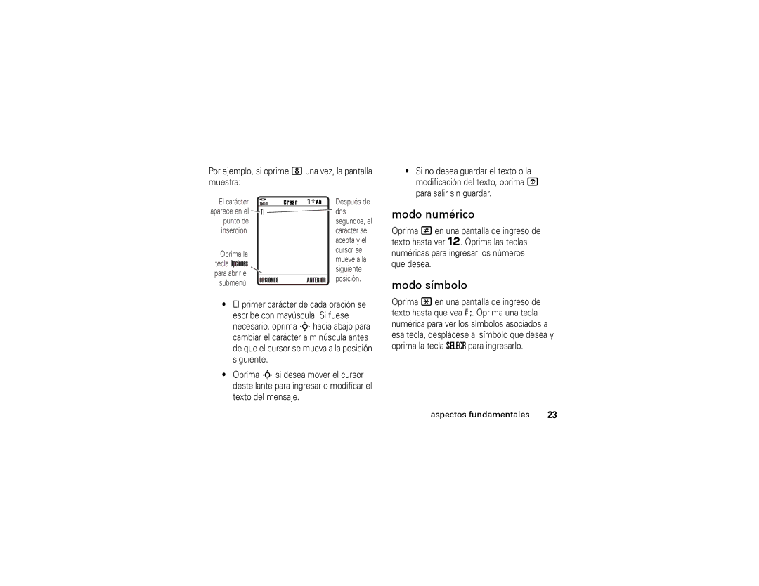 Motorola W315 manual Modo numérico, Modo símbolo 