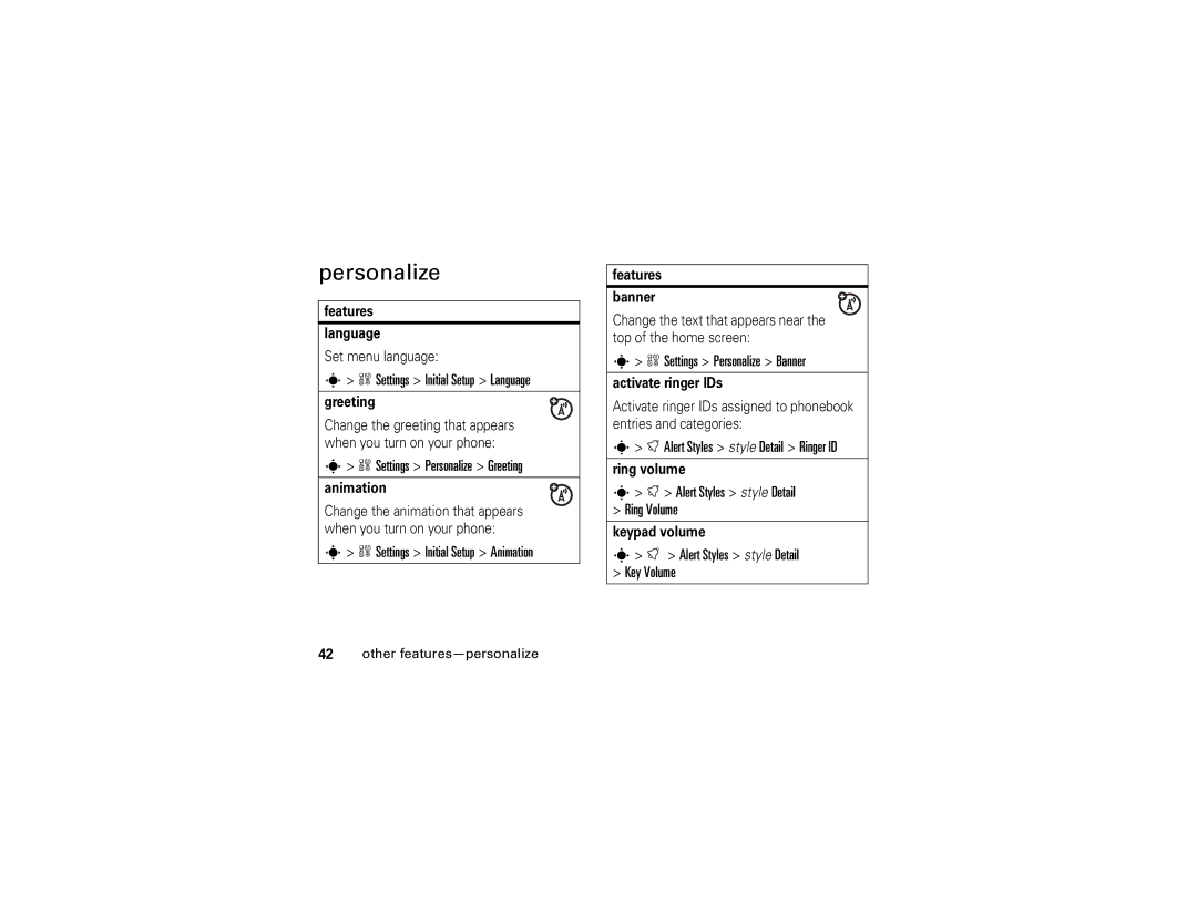 Motorola W315 manual Personalize 