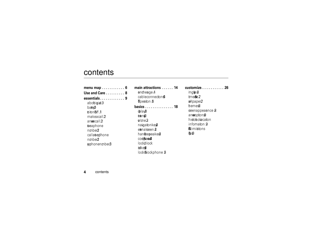 Motorola W315 manual Contents 