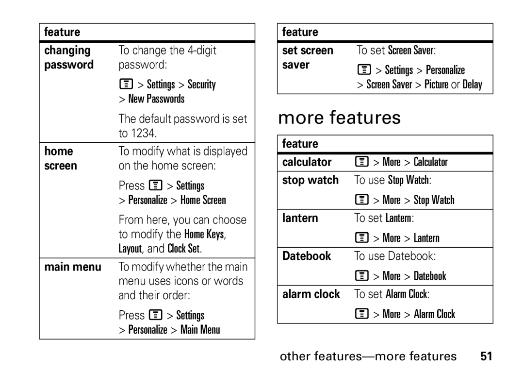 Motorola W355 manual More features 