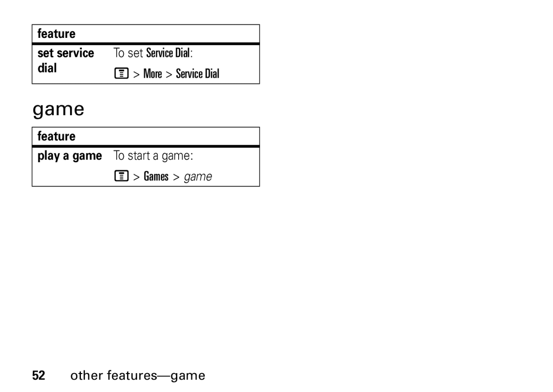 Motorola W355 manual Other features-game, Play a game To start a game M Games game 