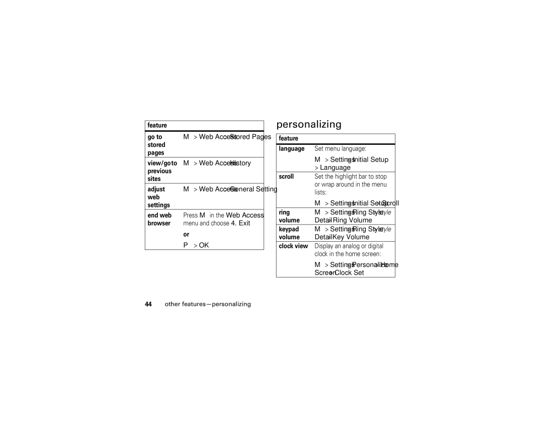 Motorola W370 manual Personalizing 