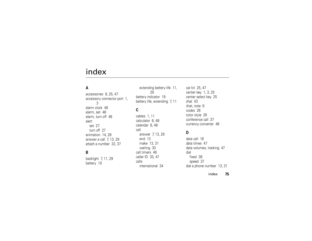 Motorola W370 manual Index 