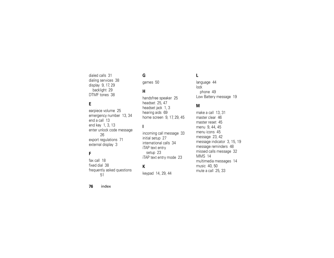 Motorola W370 manual Index 