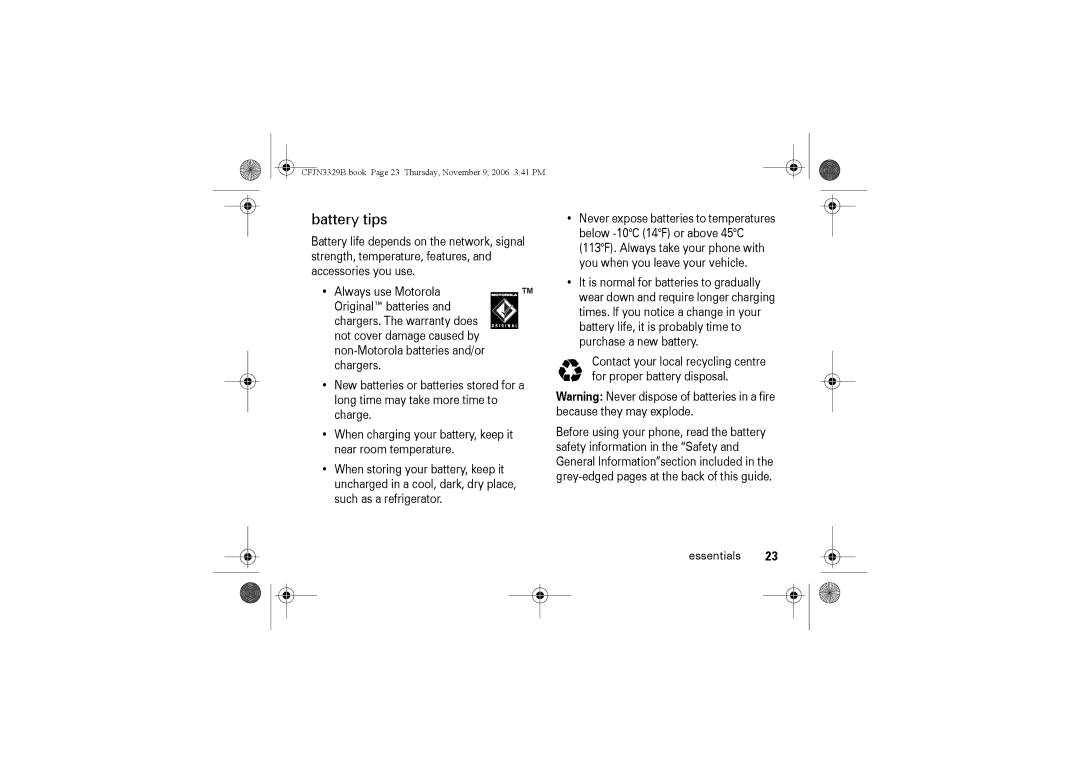 Motorola W375 manual Battery tips 