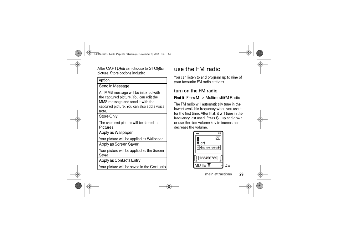 Motorola W375 manual Use the FM radio, Turn on the FM radio 