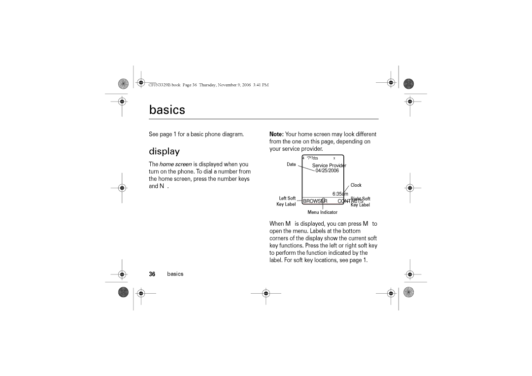 Motorola W375 manual Basics, Display 