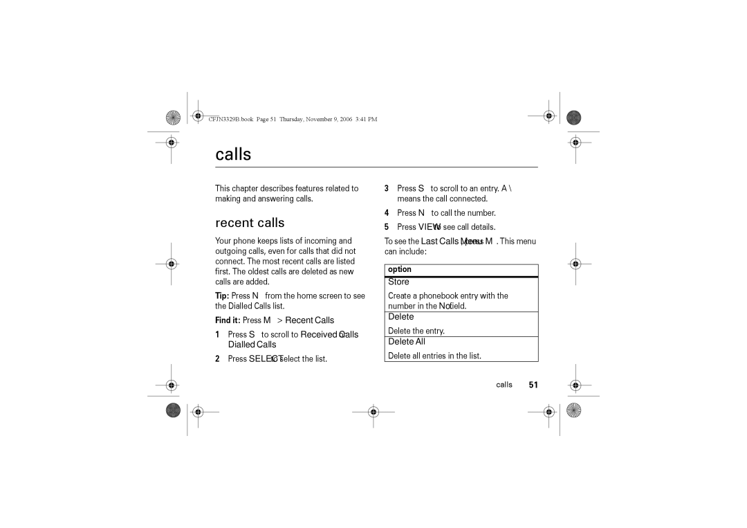 Motorola W375 manual Calls, Recent calls 