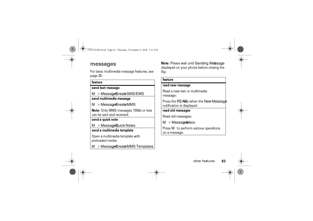 Motorola W375 manual Messages 