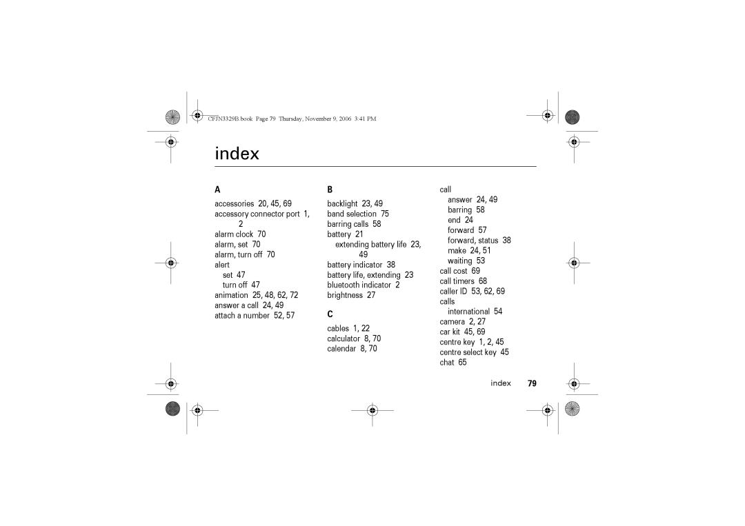 Motorola W375 manual Index 