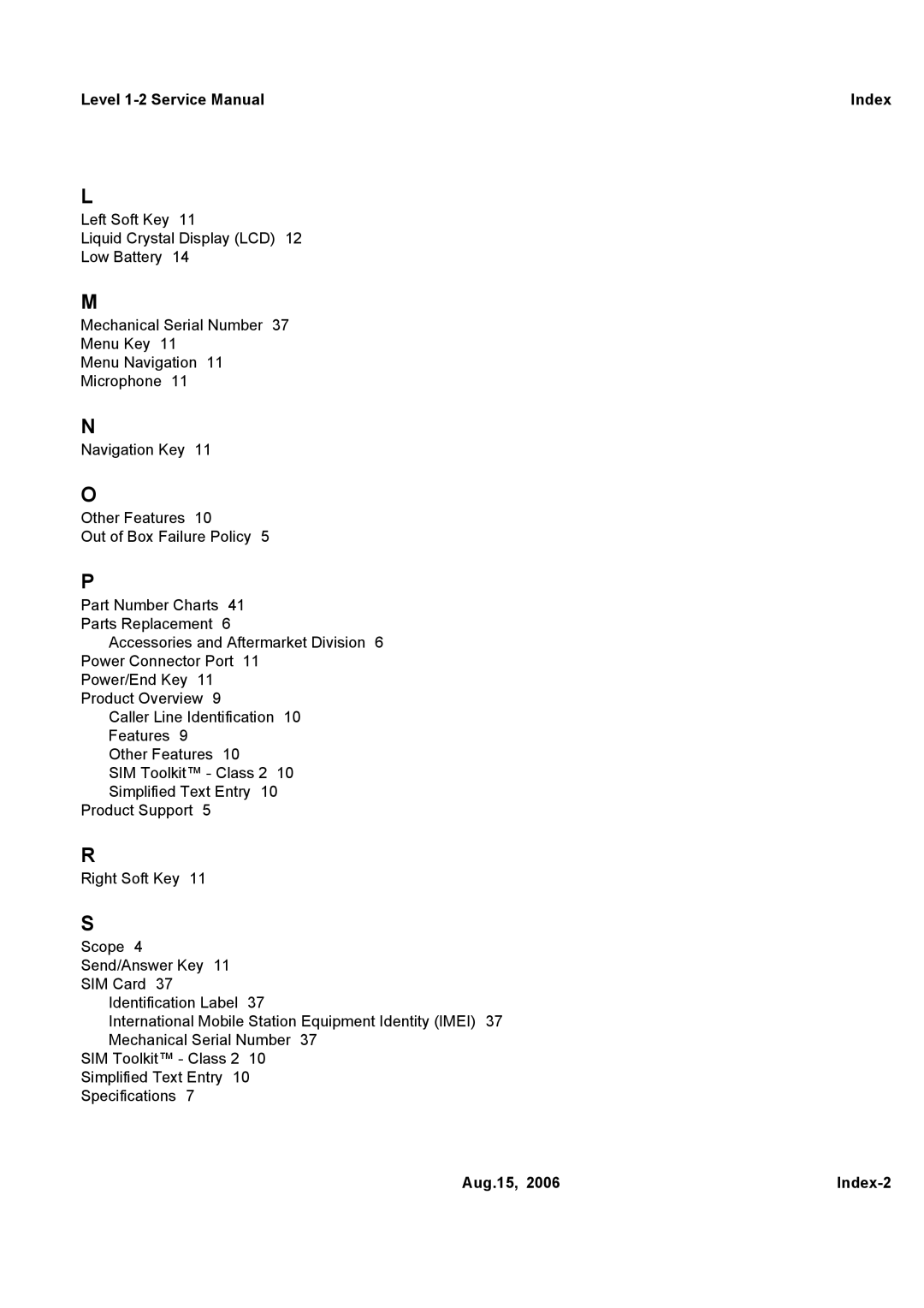 Motorola W375 service manual Index-2 