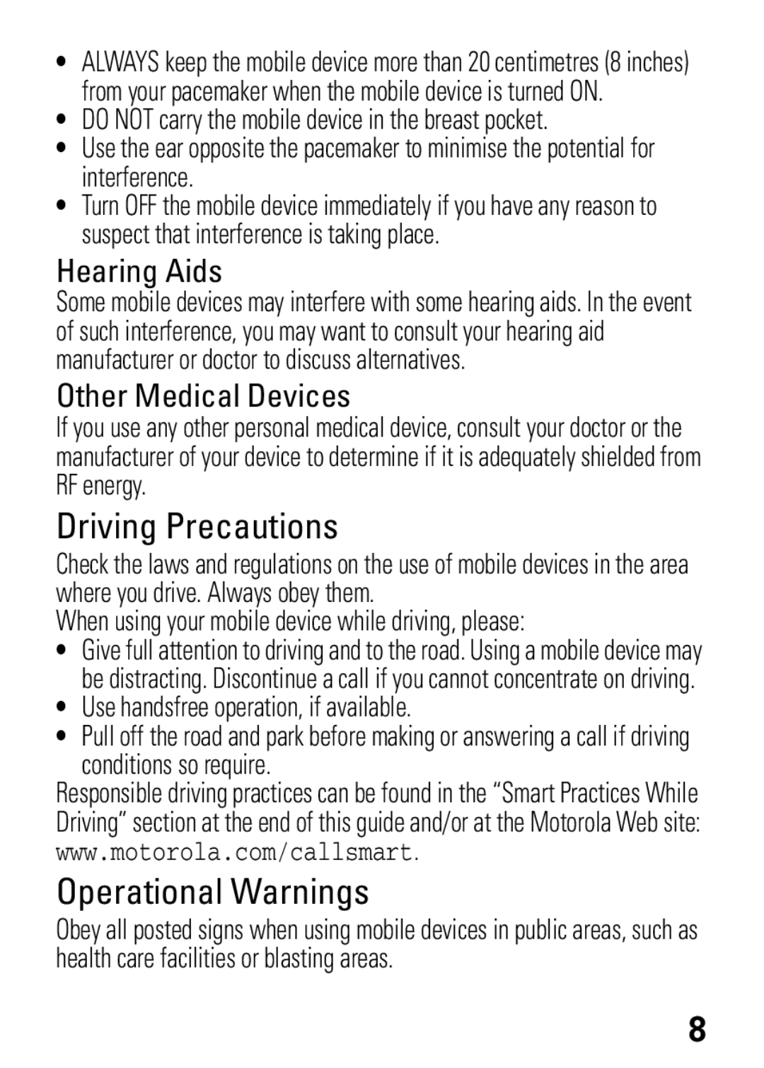 Motorola W372, W377 manual Hearing Aids, Other Medical Devices 