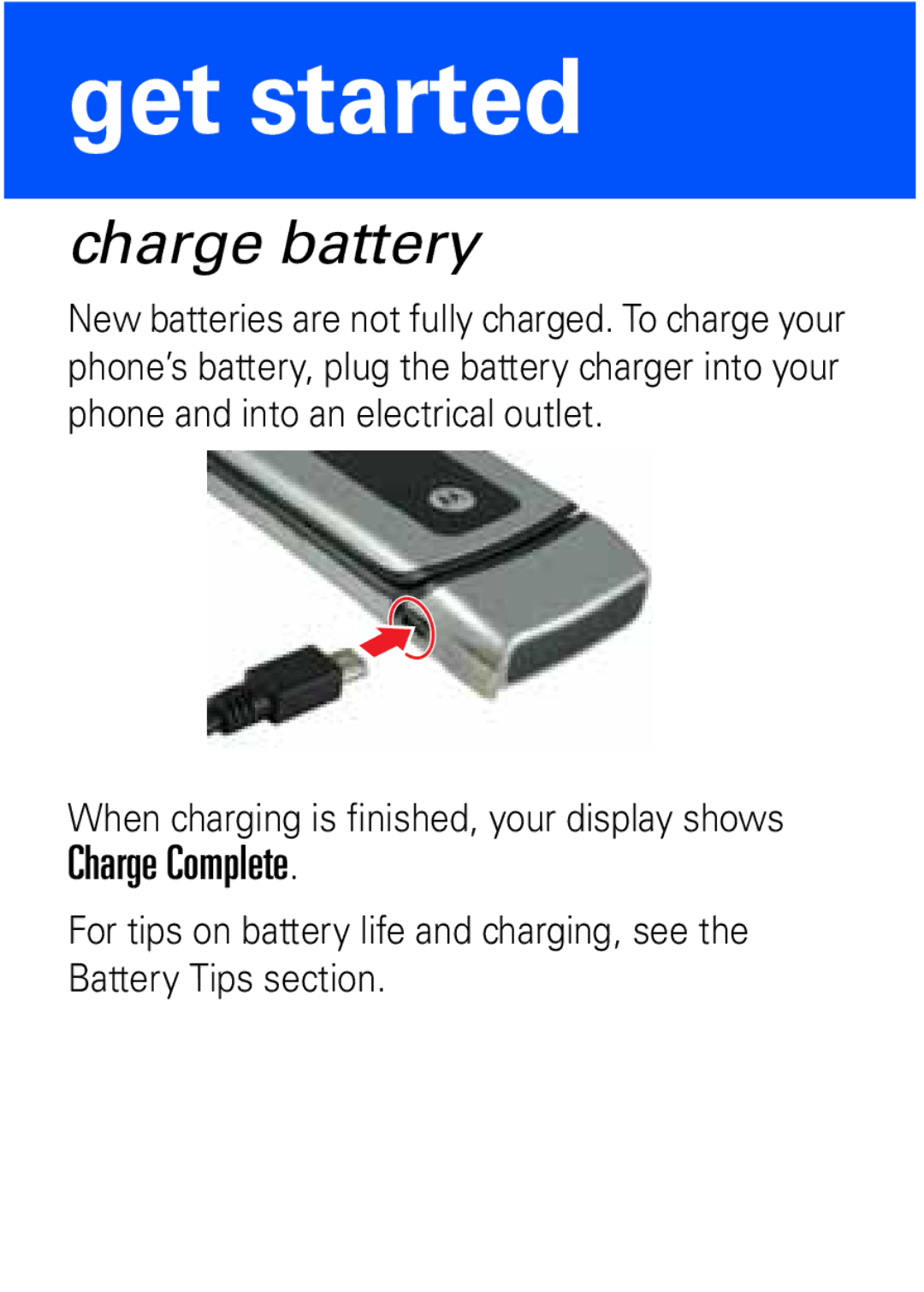 Motorola W372, W377 manual Charge battery 