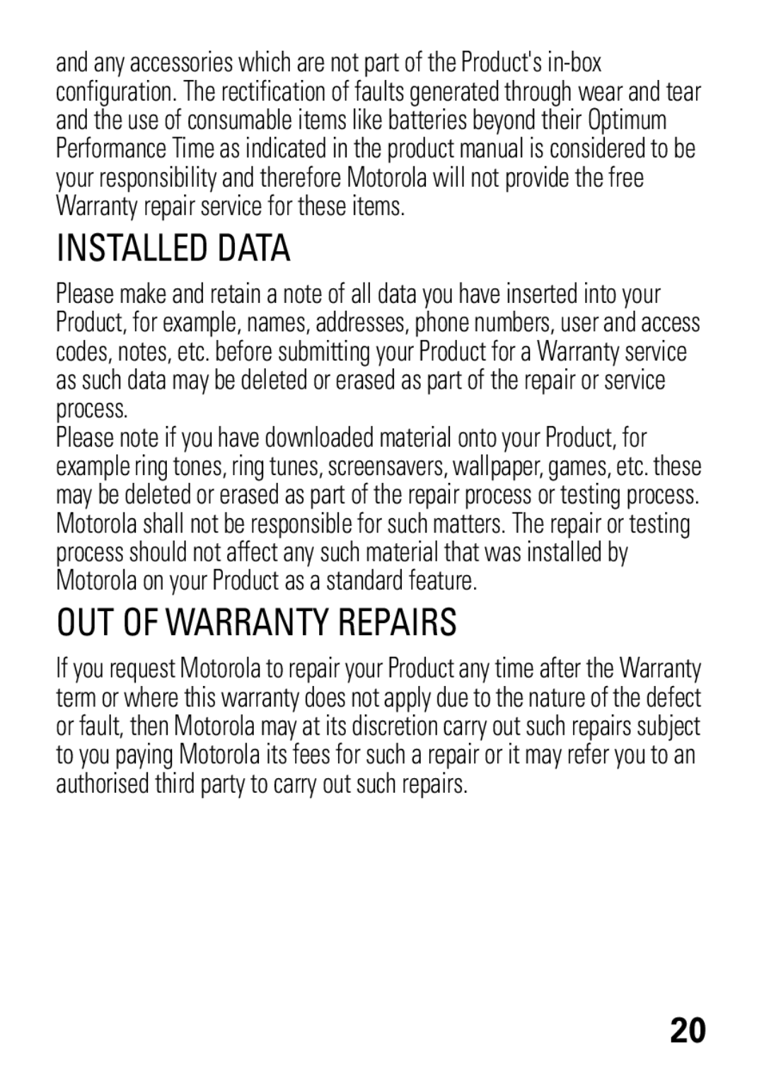 Motorola W372, W377 manual Installed Data 