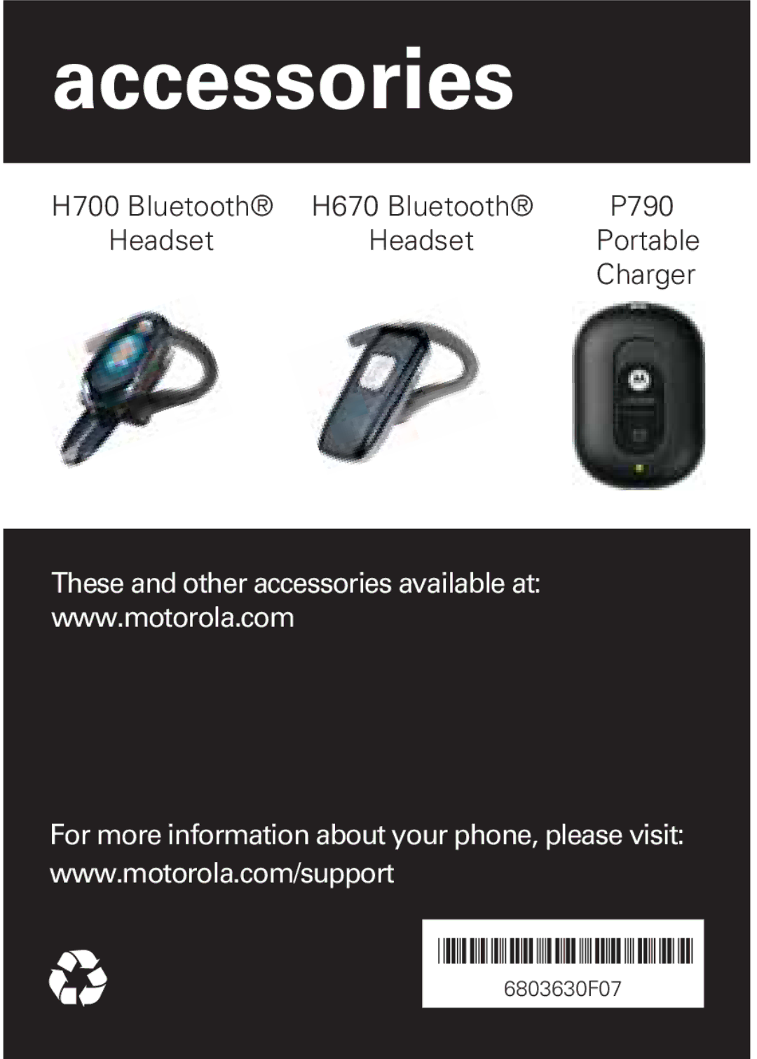 Motorola W377, W372 manual Accessories 