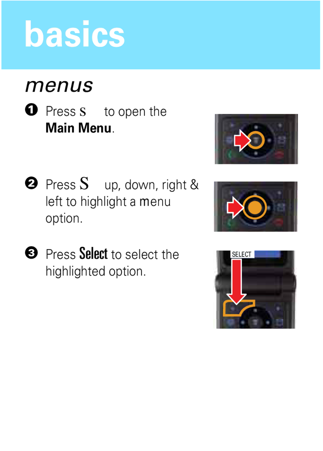 Motorola W377, W372 manual Menus, Highlighted option 