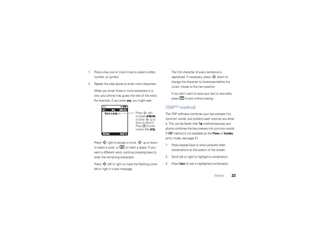 Motorola W385 manual ITAPTM method 