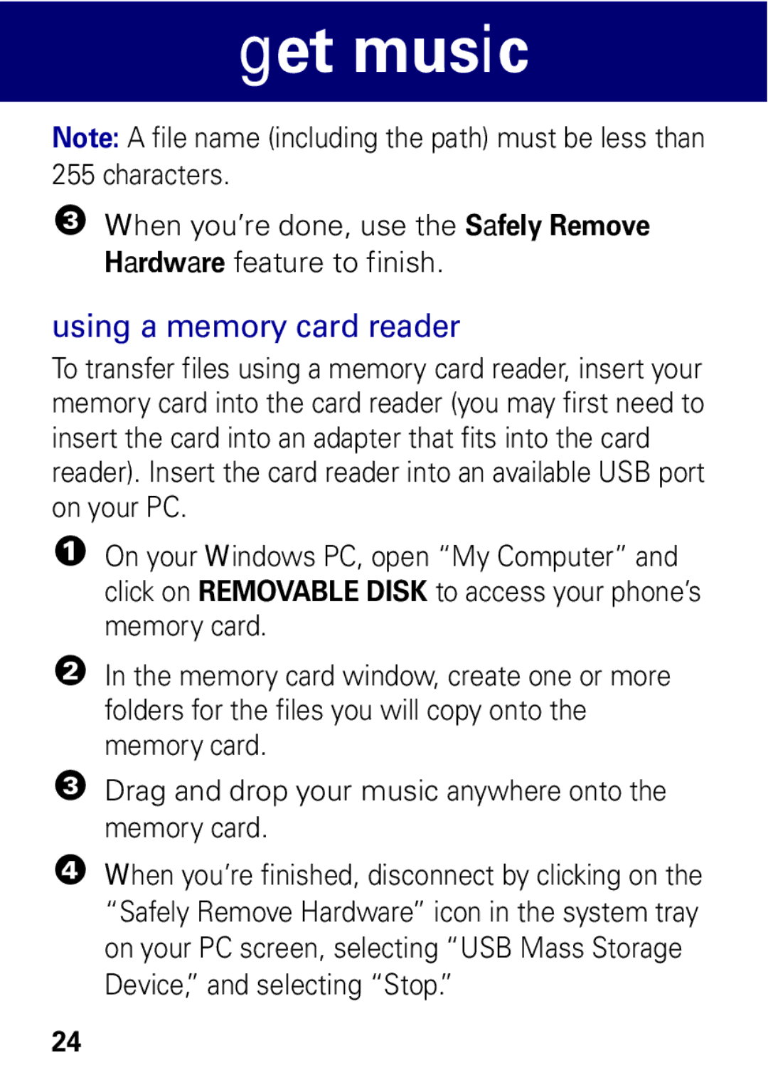 Motorola W396 manual Using a memory card reader 