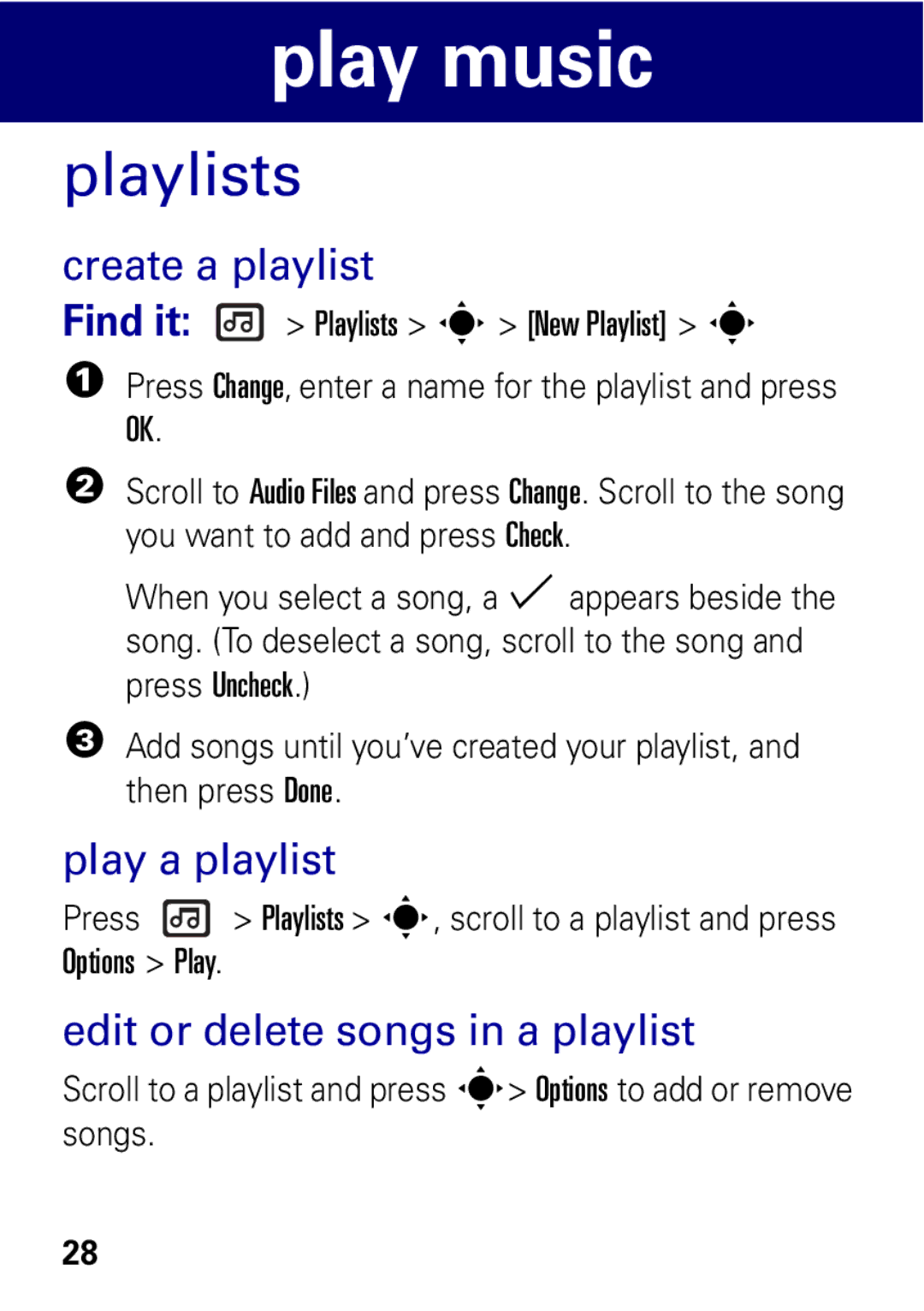 Motorola W396 manual Playlists, Create a playlist 