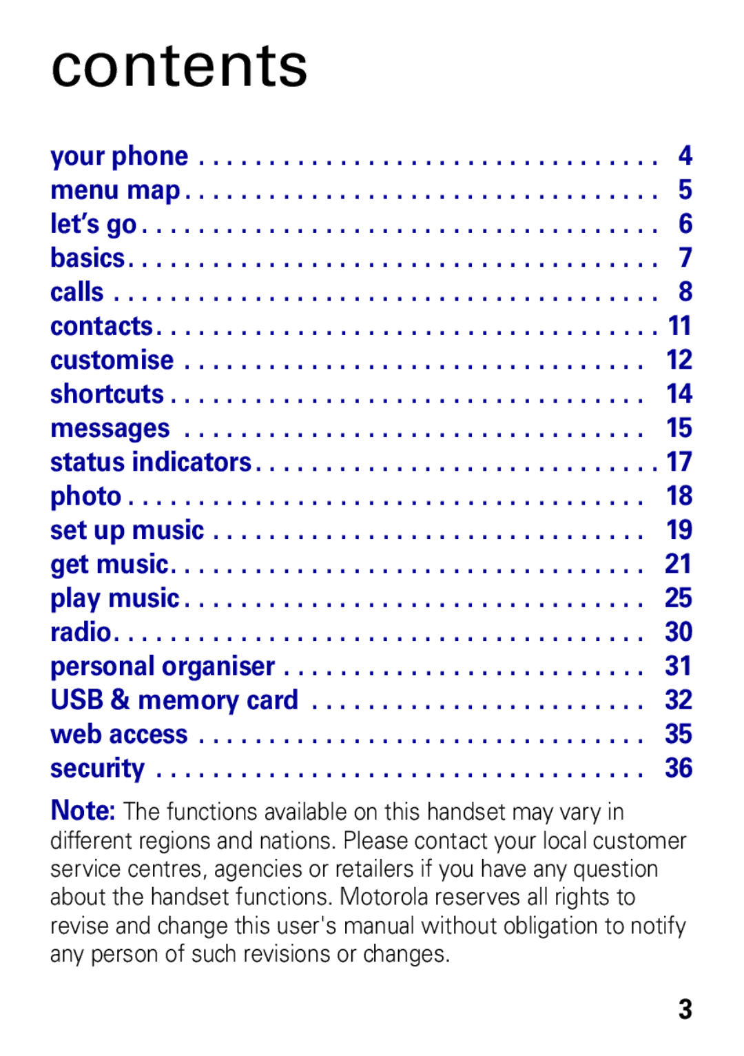 Motorola W396 manual Contents 