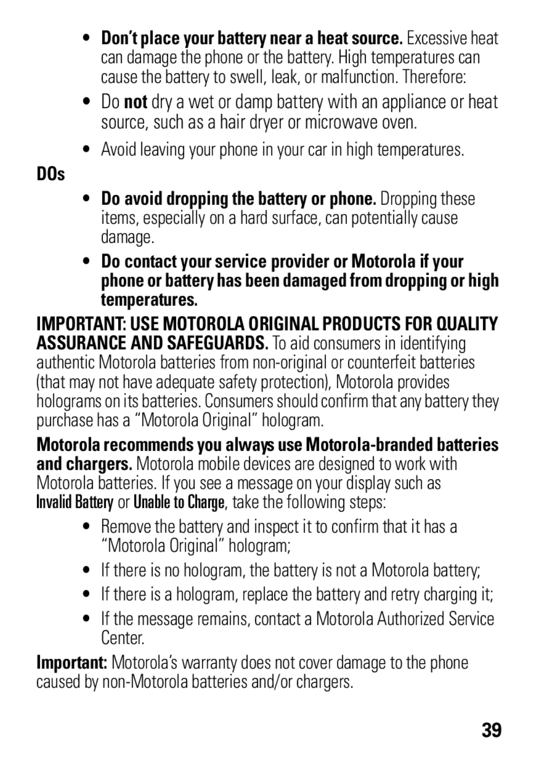 Motorola W396 manual DOs 