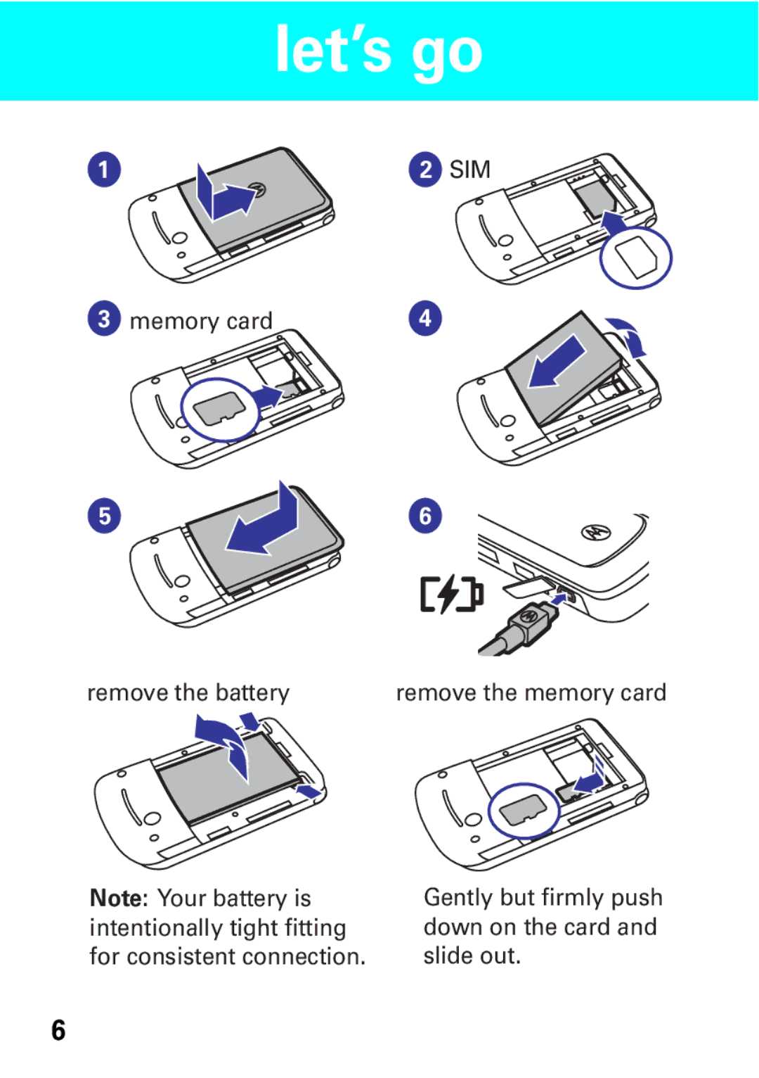 Motorola W396 manual Let’s go, Memory card 