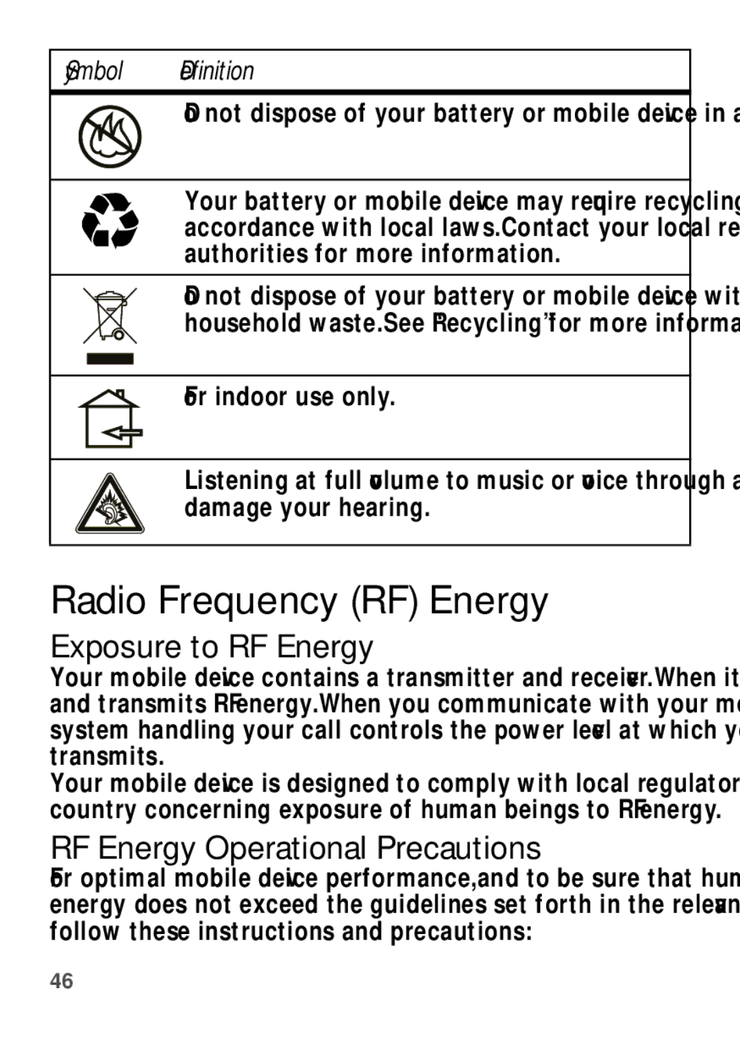 Motorola W409G Radio Frequency RF Energy, Exposure to RF Energy, RF Energy Operational Precautions, For indoor use only 