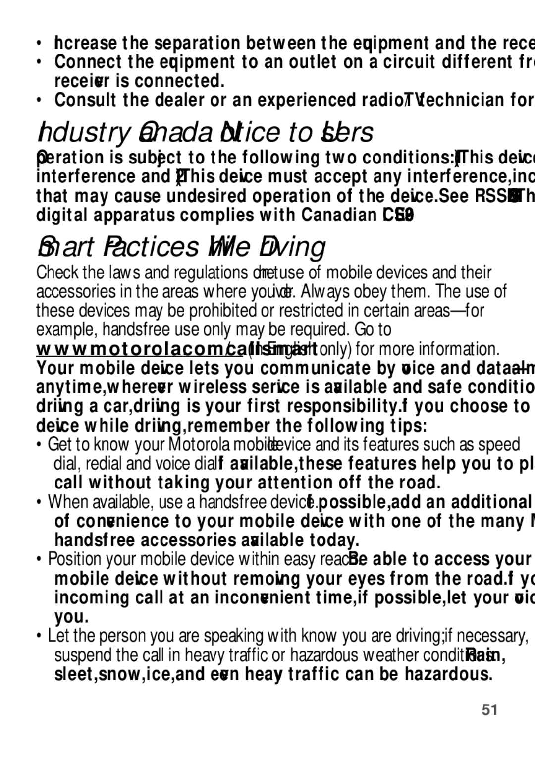 Motorola W409G manual Industry Canada Notice to Users, Smart Practices While Driving 