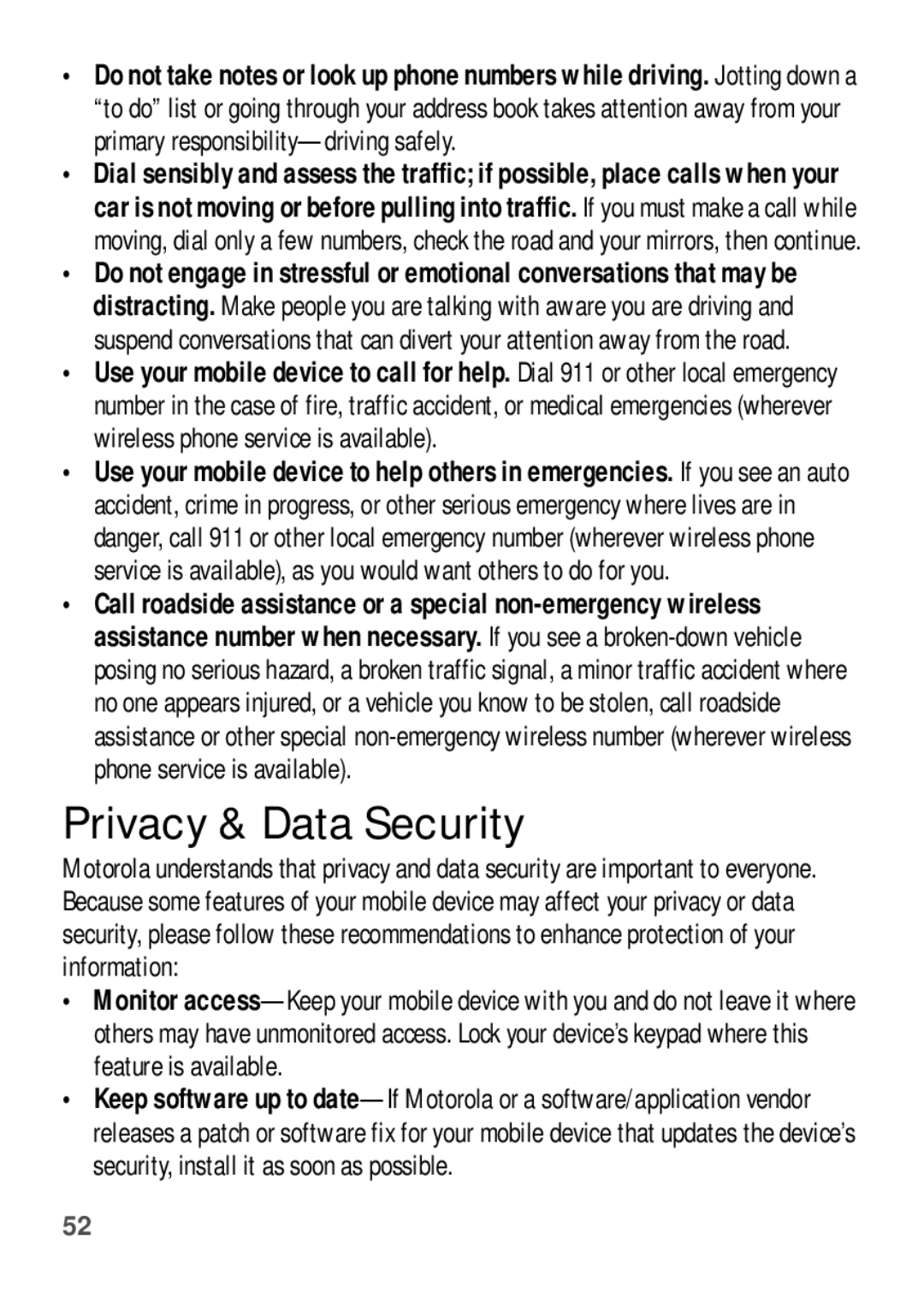 Motorola W409G manual Privacy & Data Security 