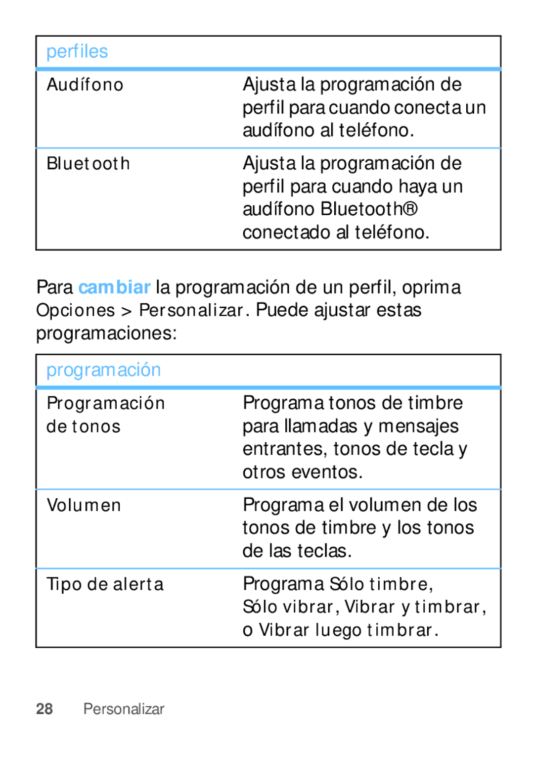 Motorola W409G manual Ajusta la programación de, Audífono al teléfono, Perfil para cuando haya un, Audífono Bluetooth 