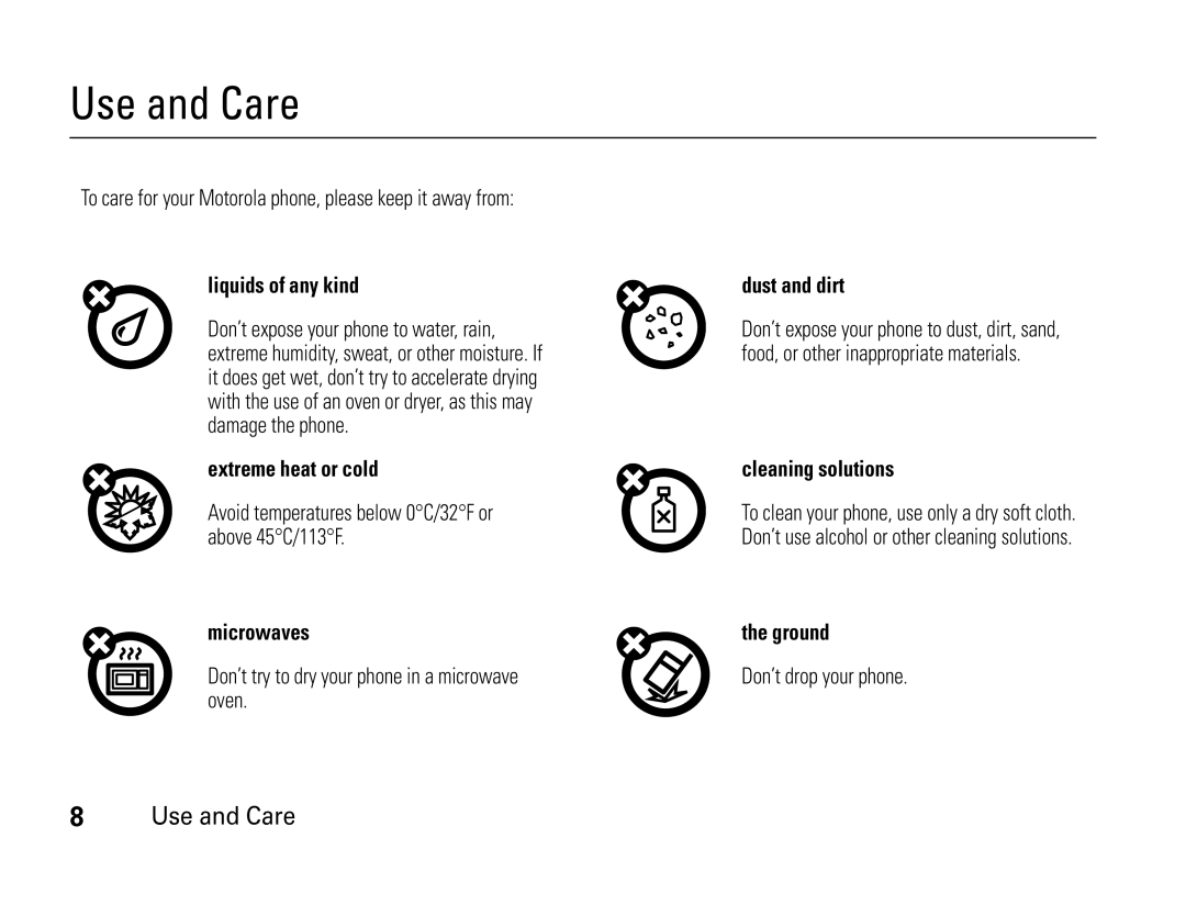 Motorola W450 manual Use and Care 