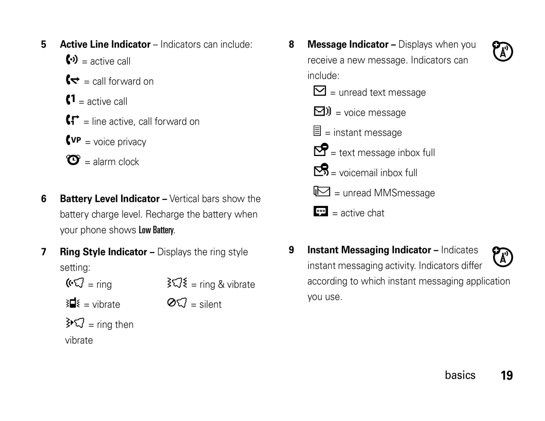 Motorola W450 manual Active Line Indicator Indicators can include h = active call 