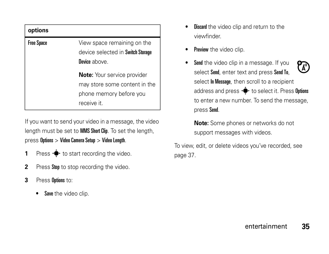 Motorola W450 manual Free Space 