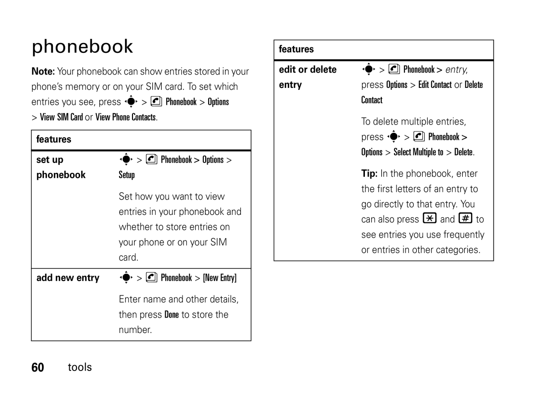 Motorola W450 manual Phonebook 