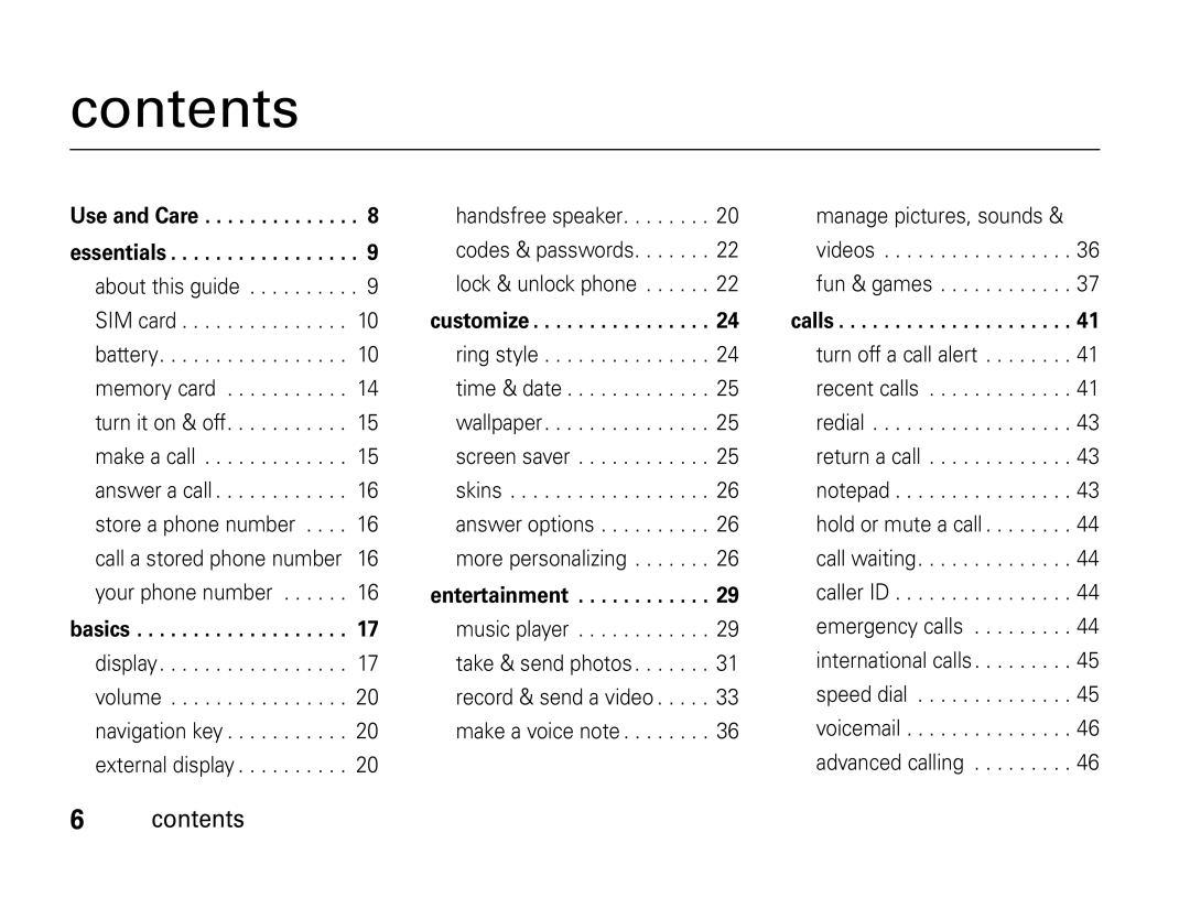 Motorola W450 manual Contents 