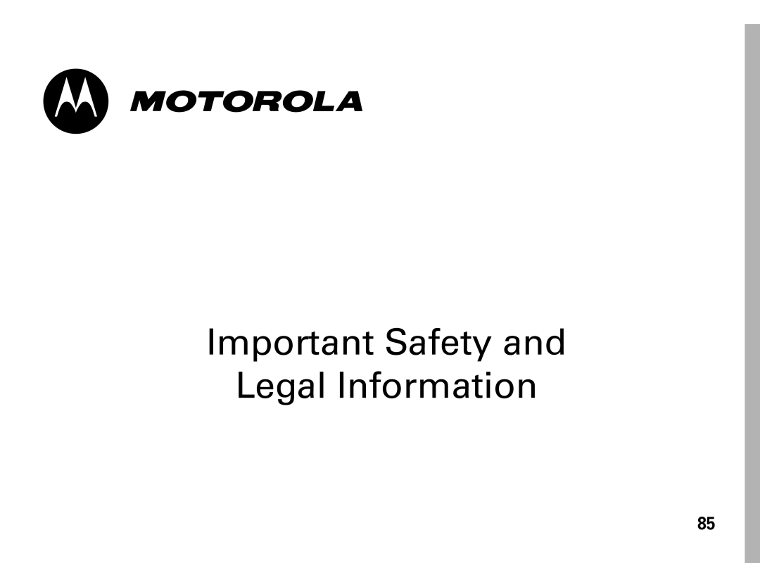 Motorola W450 manual Important Safety Legal Information 