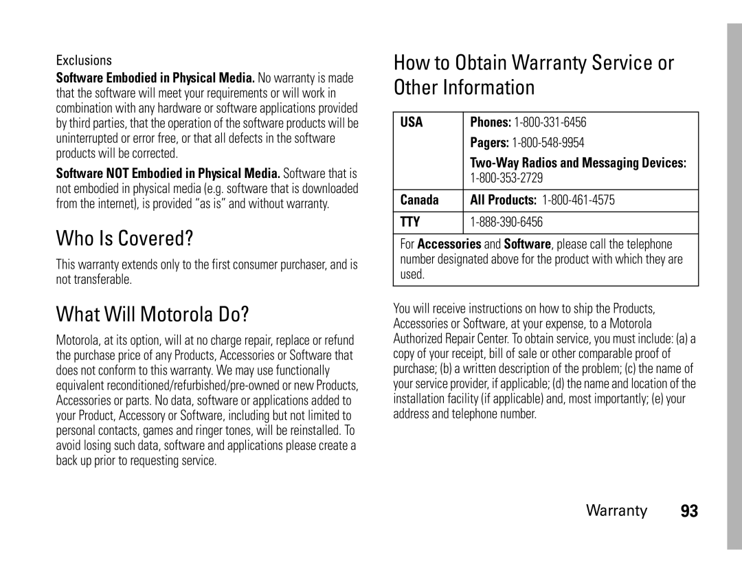 Motorola W450 manual Who Is Covered?, What Will Motorola Do?, How to Obtain Warranty Service or Other Information 