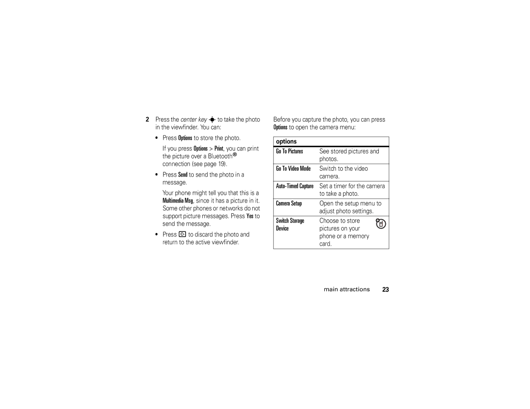 Motorola W490 manual Camera Setup, Device 