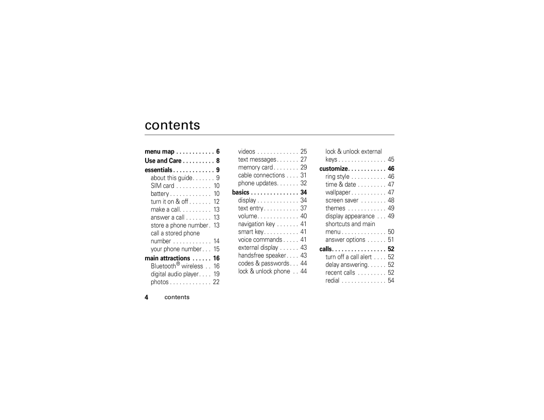 Motorola W490 manual Contents 