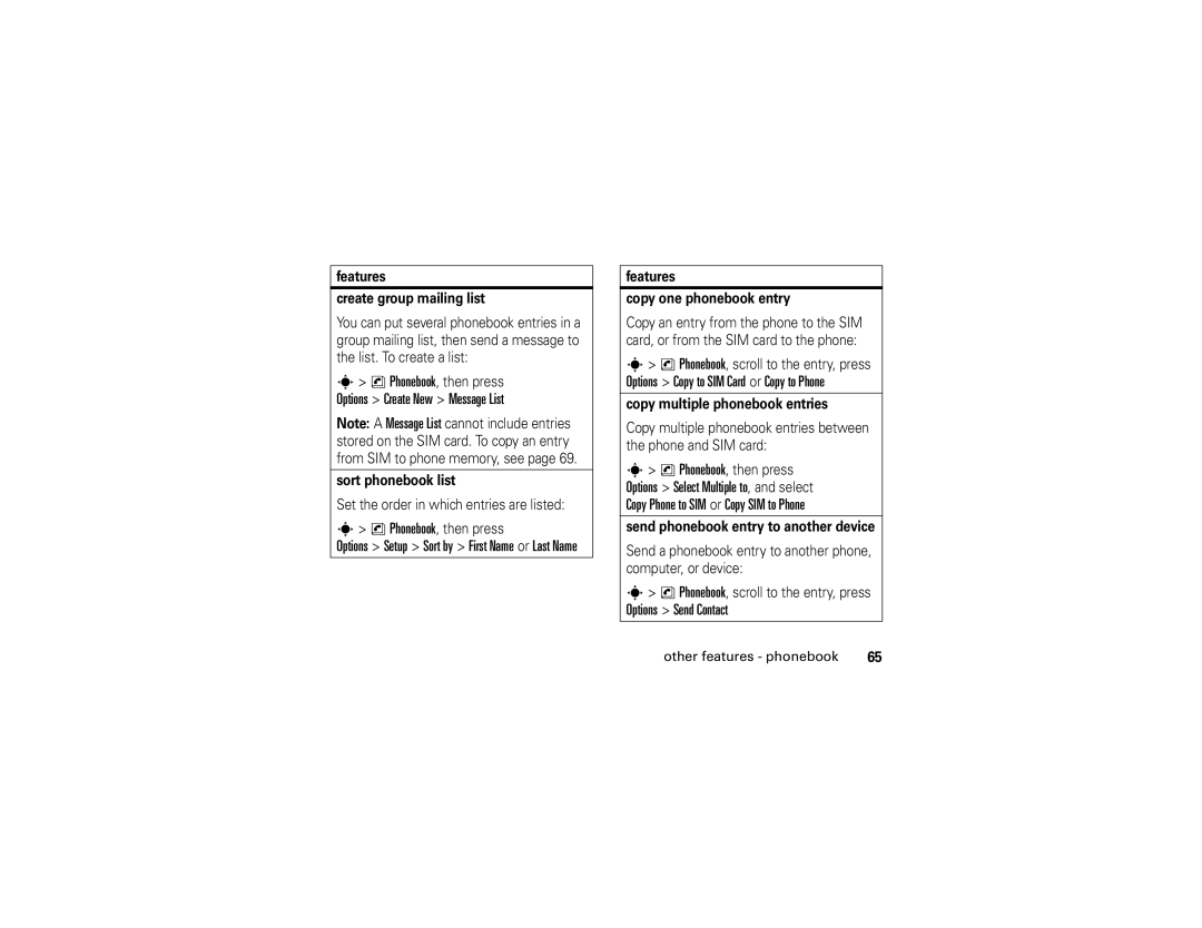 Motorola W490 manual Options Create New Message List 