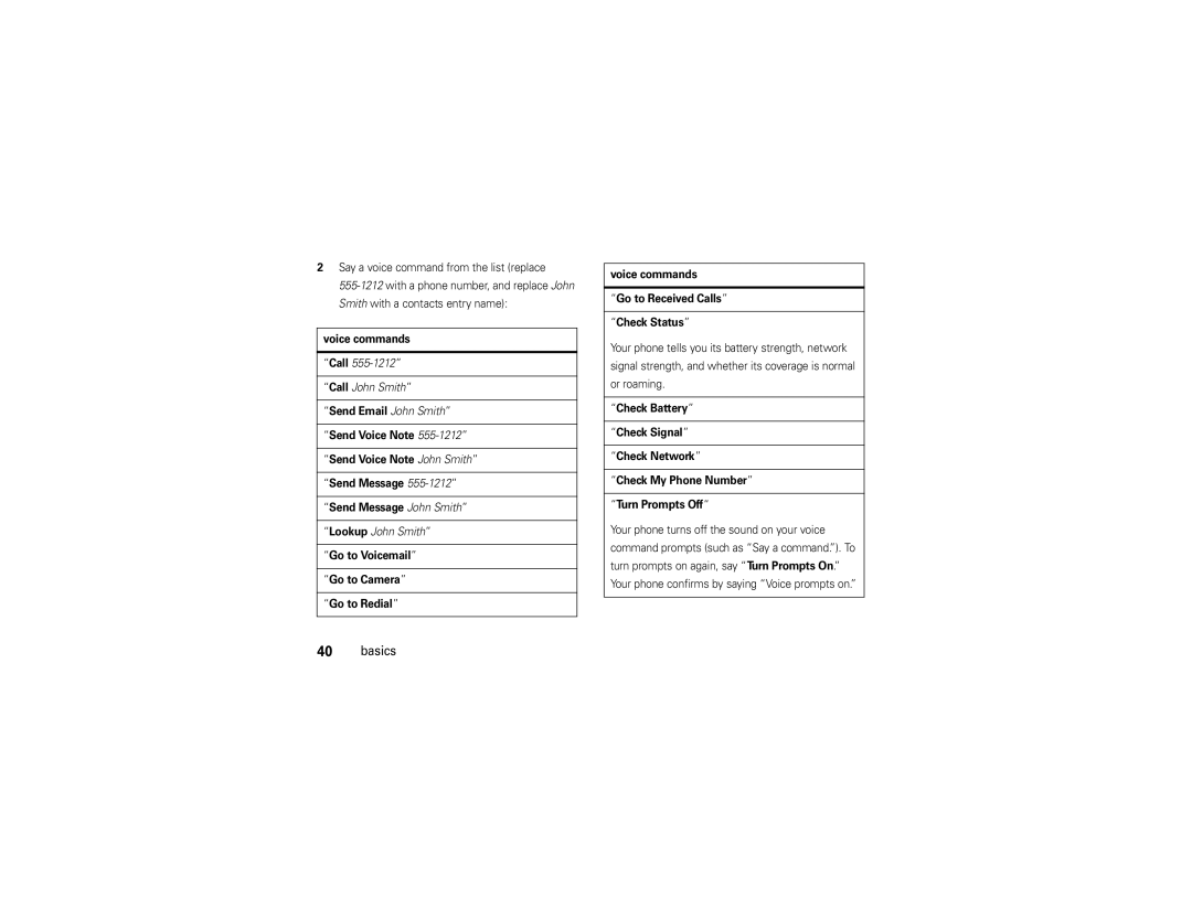 Motorola W510 manual Voice commands 