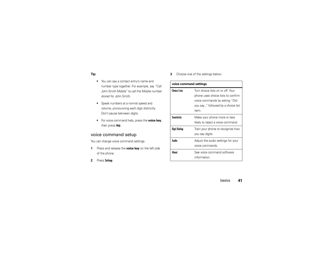 Motorola W510 manual Voice command setup 